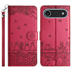 Cat Embossing Pattern Leather Phone Case with Lanyard, For iPhone 17 Pro Max, For iPhone 17 Pro, For iPhone 17, For iPhone 17 Air
