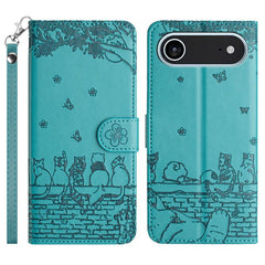 Cat Embossing Pattern Leather Phone Case with Lanyard, For iPhone 17 Pro Max, For iPhone 17 Pro, For iPhone 17, For iPhone 17 Air