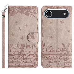 Cat Embossing Pattern Leather Phone Case with Lanyard, For iPhone 17 Pro Max, For iPhone 17 Pro, For iPhone 17, For iPhone 17 Air