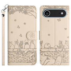Cat Embossing Pattern Leather Phone Case with Lanyard, For iPhone 17 Pro Max, For iPhone 17 Pro, For iPhone 17, For iPhone 17 Air