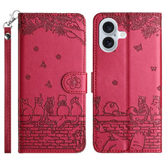 Cat Embossing Pattern Leather Phone Case with Lanyard, For iPhone 17 Pro Max, For iPhone 17 Pro, For iPhone 17, For iPhone 17 Air