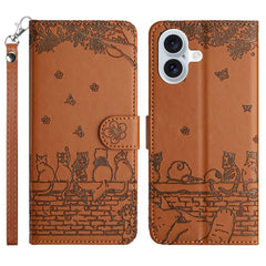Cat Embossing Pattern Leather Phone Case with Lanyard, For iPhone 17 Pro Max, For iPhone 17 Pro, For iPhone 17, For iPhone 17 Air