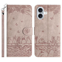 Cat Embossing Pattern Leather Phone Case with Lanyard, For iPhone 17 Pro Max, For iPhone 17 Pro, For iPhone 17, For iPhone 17 Air