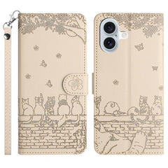 Cat Embossing Pattern Leather Phone Case with Lanyard, For iPhone 17 Pro Max, For iPhone 17 Pro, For iPhone 17, For iPhone 17 Air