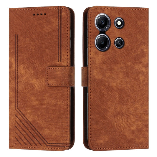 Skin Feel Stripe Pattern Leather Phone Case with Lanyard