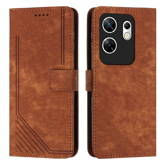 Skin Feel Stripe Pattern Leather Phone Case with Lanyard