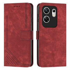 Skin Feel Stripe Pattern Leather Phone Case with Lanyard