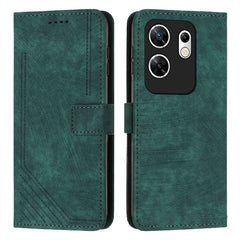 Skin Feel Stripe Pattern Leather Phone Case with Lanyard