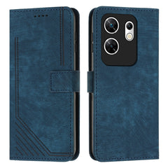 Skin Feel Stripe Pattern Leather Phone Case with Lanyard