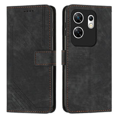 Skin Feel Stripe Pattern Leather Phone Case with Lanyard