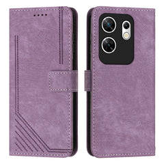 Skin Feel Stripe Pattern Leather Phone Case with Lanyard