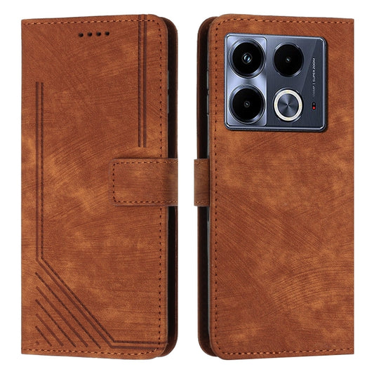 Skin Feel Stripe Pattern Leather Phone Case with Lanyard