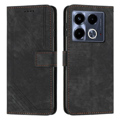 Skin Feel Stripe Pattern Leather Phone Case with Lanyard