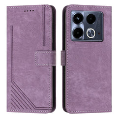 Skin Feel Stripe Pattern Leather Phone Case with Lanyard