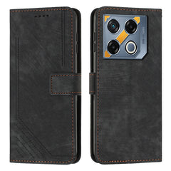 Skin Feel Stripe Pattern Leather Phone Case with Lanyard