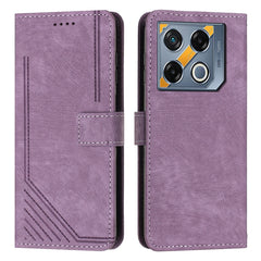 Skin Feel Stripe Pattern Leather Phone Case with Lanyard