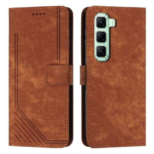 Skin Feel Stripe Pattern Leather Phone Case with Lanyard