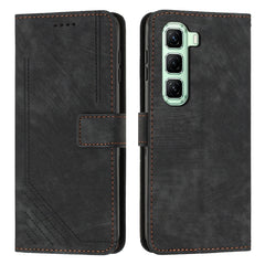 Skin Feel Stripe Pattern Leather Phone Case with Lanyard