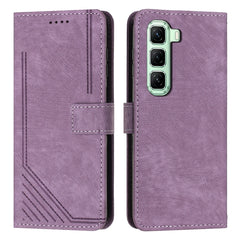 Skin Feel Stripe Pattern Leather Phone Case with Lanyard