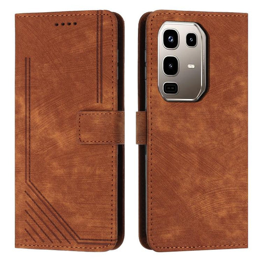 Skin Feel Stripe Pattern Leather Phone Case with Lanyard