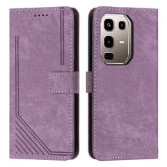 Skin Feel Stripe Pattern Leather Phone Case with Lanyard