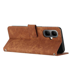 Skin Feel Stripe Pattern Leather Phone Case with Lanyard