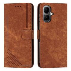 Skin Feel Stripe Pattern Leather Phone Case with Lanyard