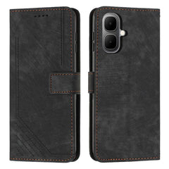Skin Feel Stripe Pattern Leather Phone Case with Lanyard