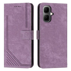 Skin Feel Stripe Pattern Leather Phone Case with Lanyard