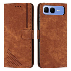 Skin Feel Stripe Pattern Leather Phone Case with Lanyard