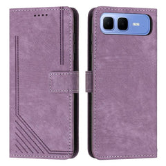 Skin Feel Stripe Pattern Leather Phone Case with Lanyard