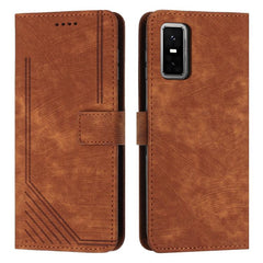 Skin Feel Stripe Pattern Leather Phone Case with Lanyard
