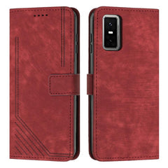 Skin Feel Stripe Pattern Leather Phone Case with Lanyard