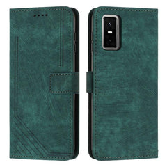 Skin Feel Stripe Pattern Leather Phone Case with Lanyard