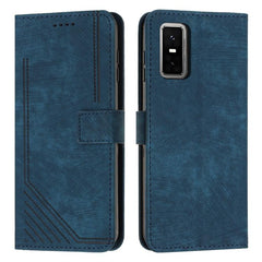 Skin Feel Stripe Pattern Leather Phone Case with Lanyard