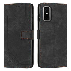 Skin Feel Stripe Pattern Leather Phone Case with Lanyard