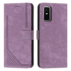 Skin Feel Stripe Pattern Leather Phone Case with Lanyard