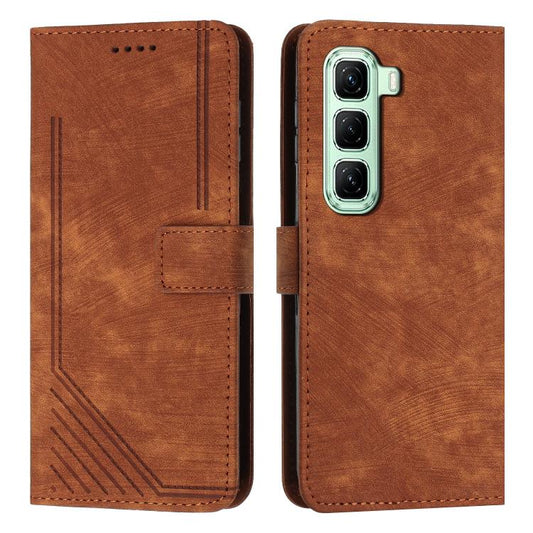 Skin Feel Stripe Pattern Leather Phone Case with Lanyard