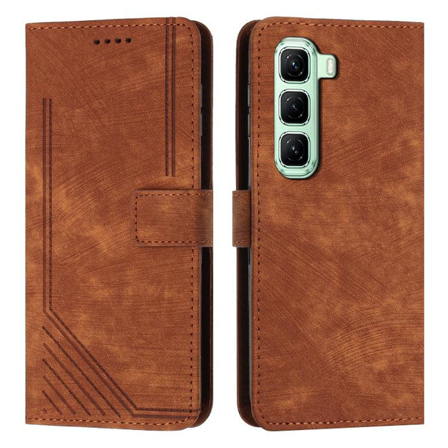 Skin Feel Stripe Pattern Leather Phone Case with Lanyard, For Infinix Hot 70 5G, For Infinix Note Edge 5G, For Infinix Smart 20 4G, For Infinix Note 60 / 60 Pro 5G