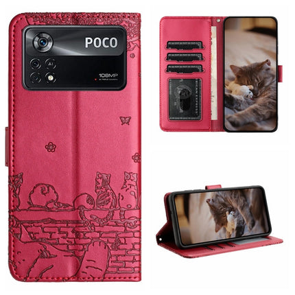 Cat Embossing Pattern Leather Phone Case with Lanyard, For Xiaomi Poco M4 Pro 4G, For Xiaomi Poco X4 Pro 5G