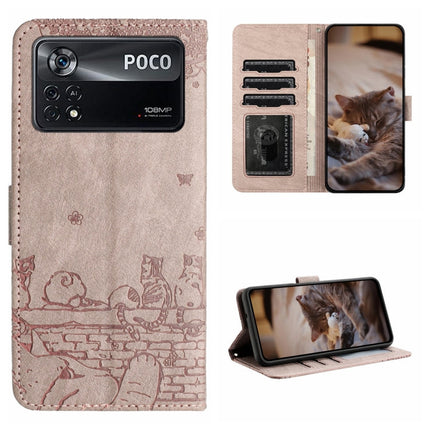 Cat Embossing Pattern Leather Phone Case with Lanyard, For Xiaomi Poco M4 Pro 4G, For Xiaomi Poco X4 Pro 5G