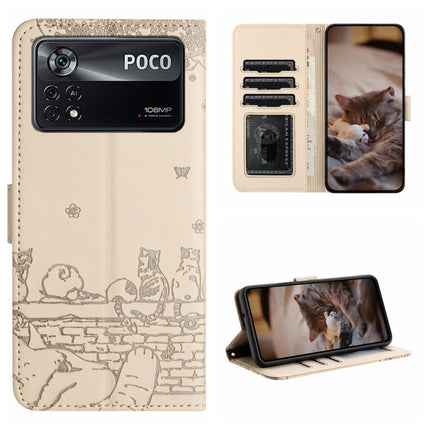 Cat Embossing Pattern Leather Phone Case with Lanyard, For Xiaomi Poco M4 Pro 4G, For Xiaomi Poco X4 Pro 5G