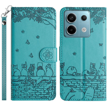 Cat Embossing Pattern Leather Phone Case with Lanyard, For Xiaomi Redmi 13C 4G/5G/13R 5G, For Xiaomi Redmi Note 13 5G, For Xiaomi Redmi Note 13 Pro+, For Xiaomi Redmi Note 13 Pro 5G