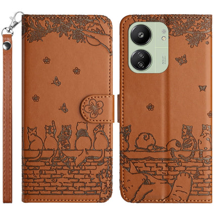 Cat Embossing Pattern Leather Phone Case with Lanyard, For Xiaomi Redmi 13C 4G/5G/13R 5G, For Xiaomi Redmi Note 13 5G, For Xiaomi Redmi Note 13 Pro+, For Xiaomi Redmi Note 13 Pro 5G