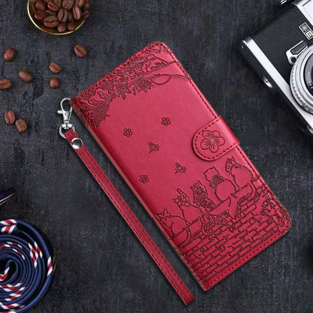 Cat Embossing Pattern Leather Phone Case with Lanyard, For Xiaomi Poco M6 Pro 4G, For Xiaomi Poco C65/Poco M6, For Xiaomi Redmi Note 13 Pro 4G, For Xiaomi Redmi Note 13 4G