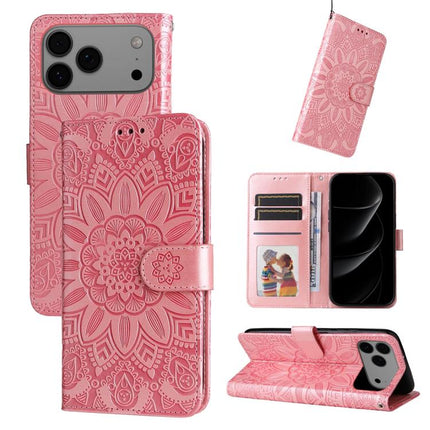 Embossed Sunflower Leather Phone Case, For iPhone 17e / 16e, For iPhone 17 Pro Max, For iPhone 17 Pro, For iPhone 17