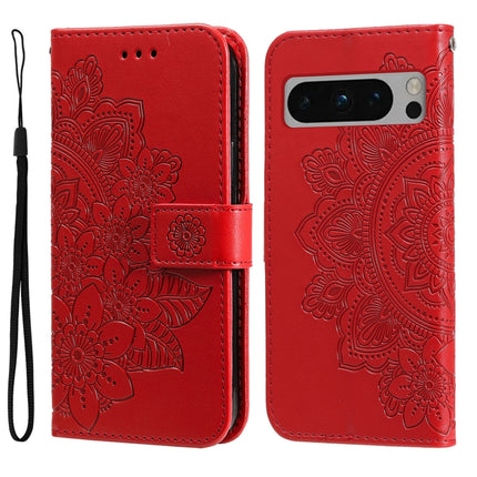 Seven-petal Flowers Embossing Leather Phone Case, For Google Pixel 9 Pro, For Google Pixel 9, For Google Pixel 8a, For Google Pixel 8 Pro