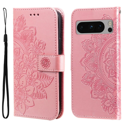 Seven-petal Flowers Embossing Leather Phone Case, For Google Pixel 9 Pro, For Google Pixel 9, For Google Pixel 8a, For Google Pixel 8 Pro
