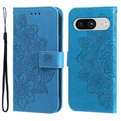 Seven-petal Flowers Embossing Leather Phone Case, For Google Pixel 9a, For Google Pixel 9 Pro, For Google Pixel 9, For Google Pixel 8a, For Google Pixel 8 Pro, For Google Pixel 8