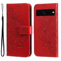 Seven-petal Flowers Embossing Leather Phone Case, For Google Pixel 7a, For Google Pixel 7 Pro, For Google Pixel  7